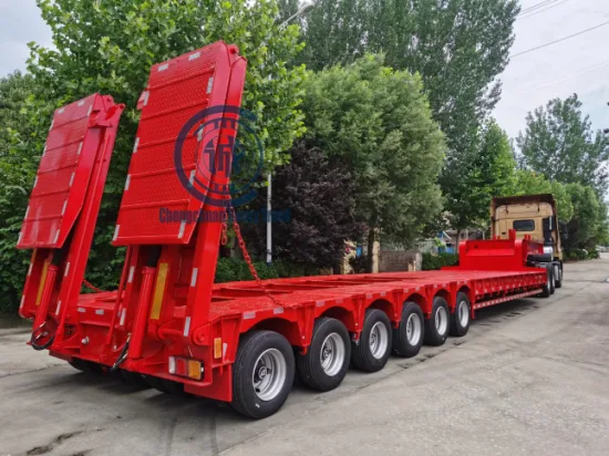 Semi-reboque de plataforma baixa para transporte de veículos especiais Reboque de plataforma baixa para máquina Semi-reboque Low Boy